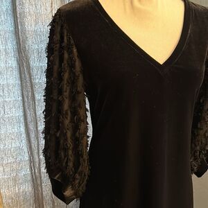 1 state crushed velvet‎ black dress with fun sleeves